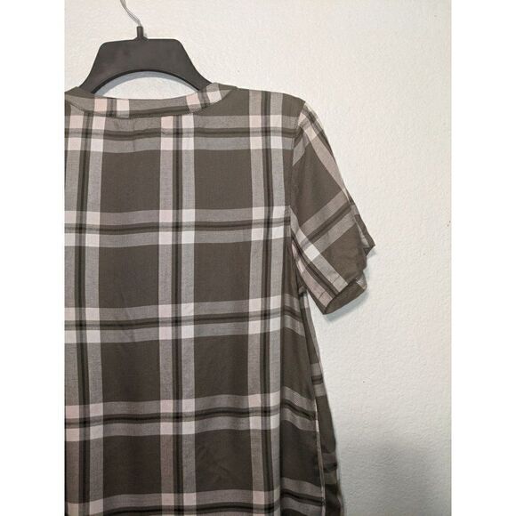 C&C California Womans Plaid Short Sleeve Blouse Sz Small Button Green - Picture 5 of 13